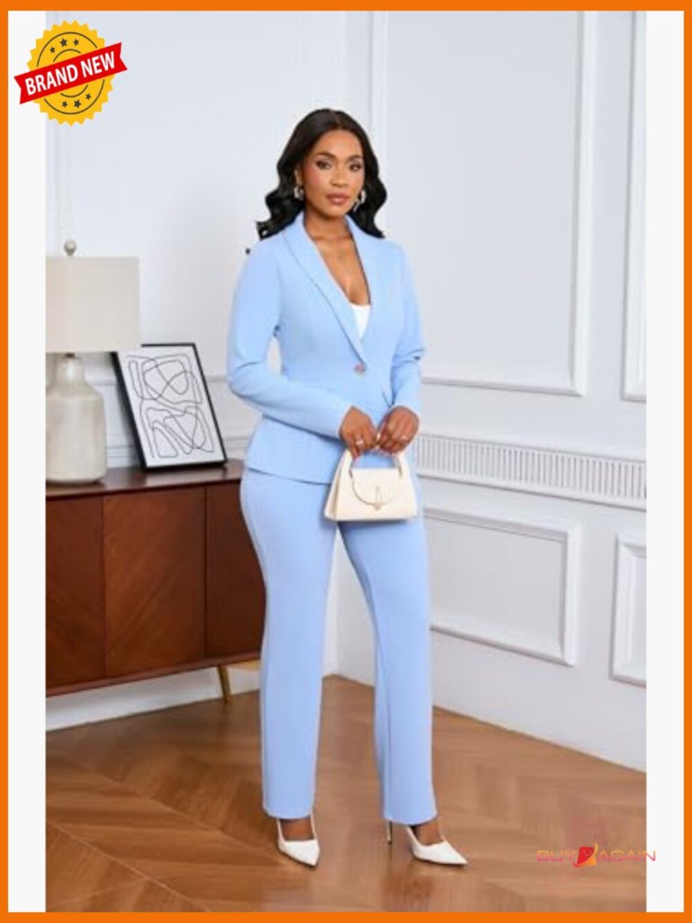 Women's 2-Piece Blazer & Straight Leg Pant Suit Set - Office Professional - Picture 4 of 7